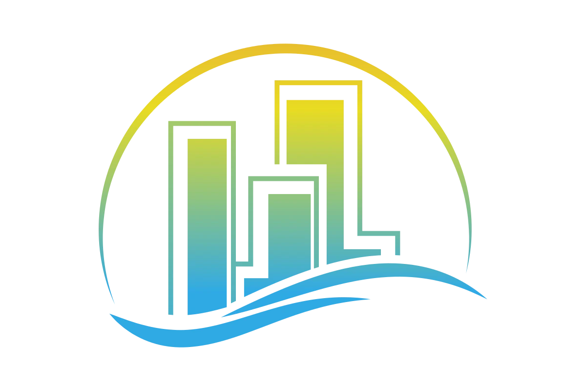 Modern Real Estate Logo with Building and Wave Elements