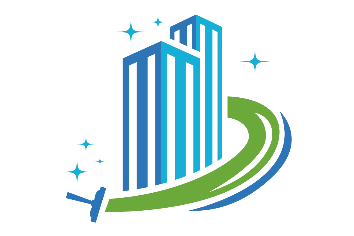 Modern Cleaning Services Logo with Sparkling Buildings