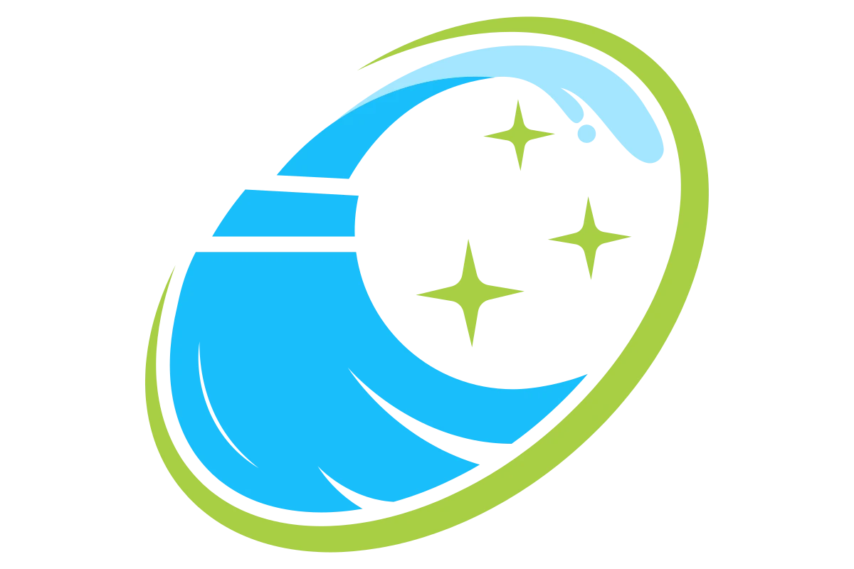Modern Cleaning Service Logo with Wave and Stars