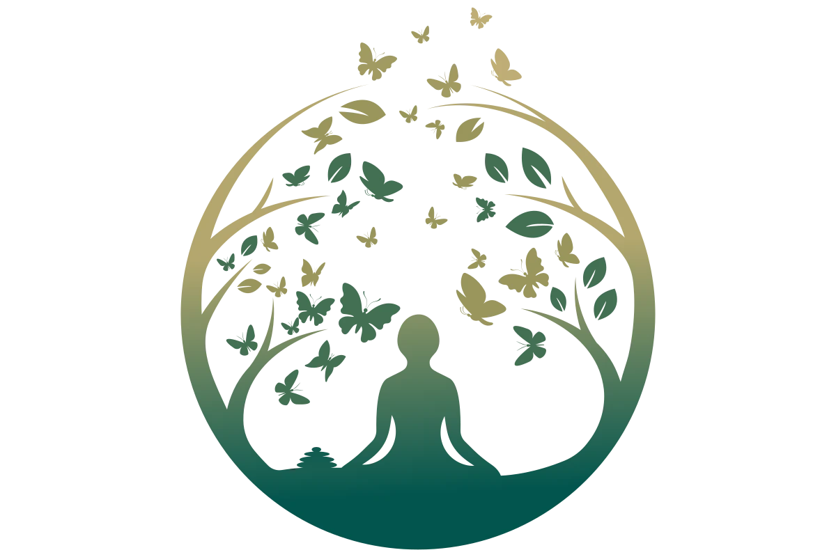 Serene Meditation Logo with Nature and Butterflies