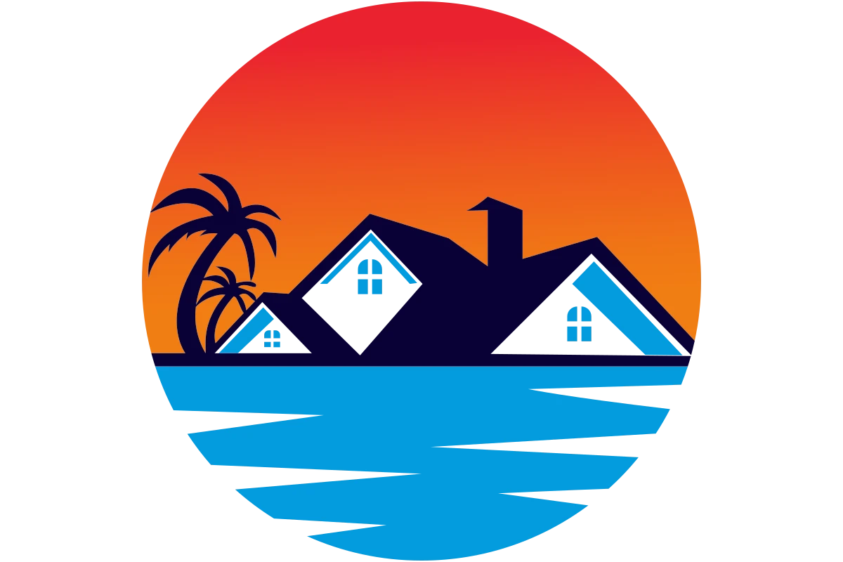 Tropical Real Estate Logo with Charming Sunset