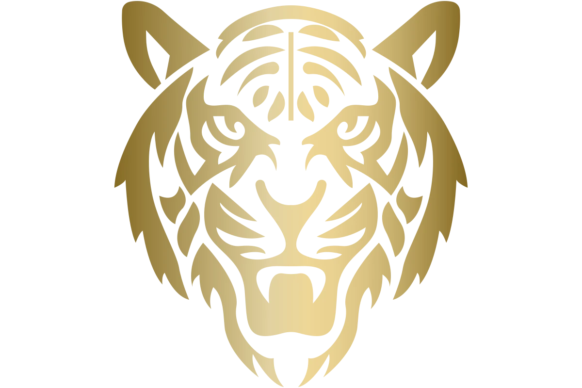 Bold Gold Tiger Head - Strength and Power Symbol