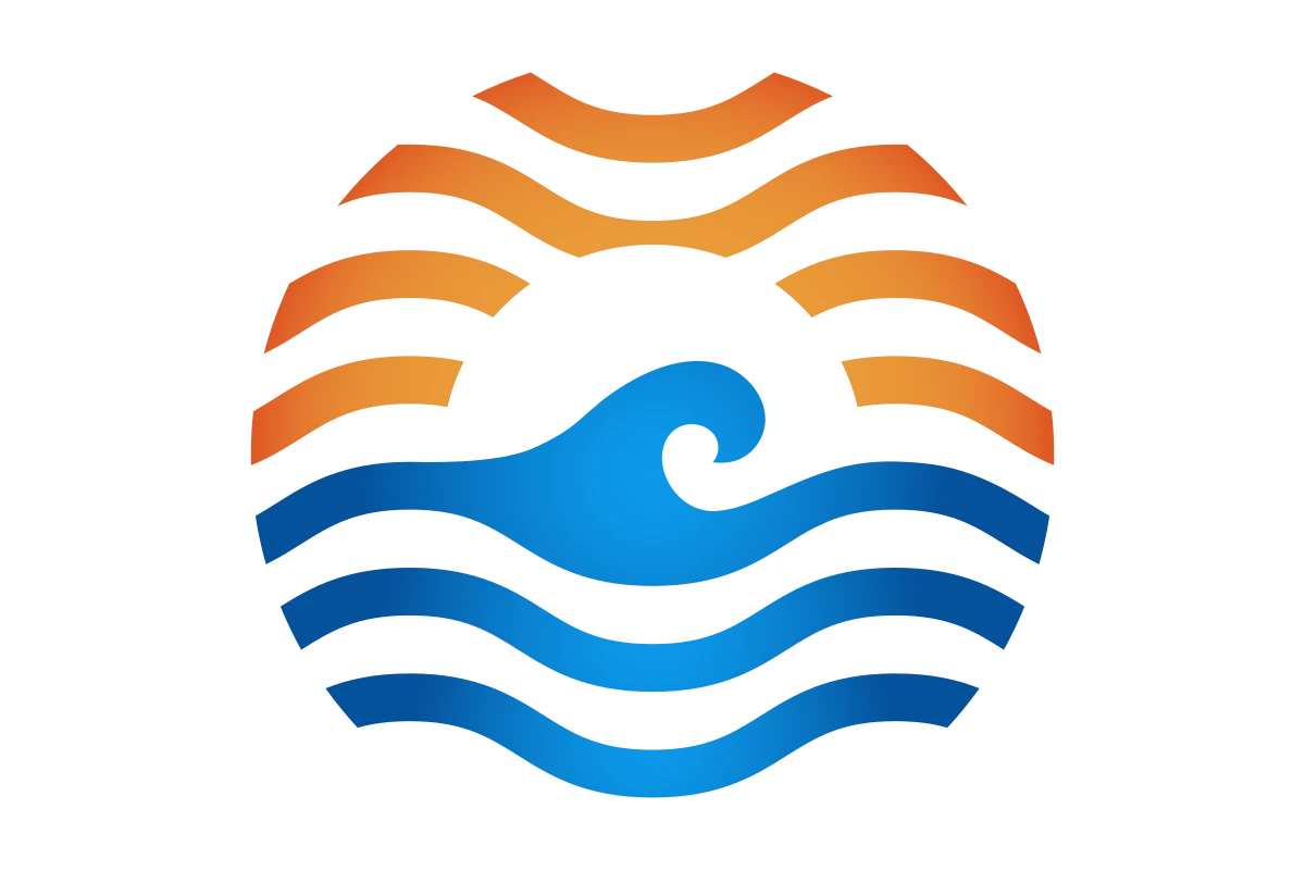 Vibrant Sunset Ocean Waves Travel Agency Logo
