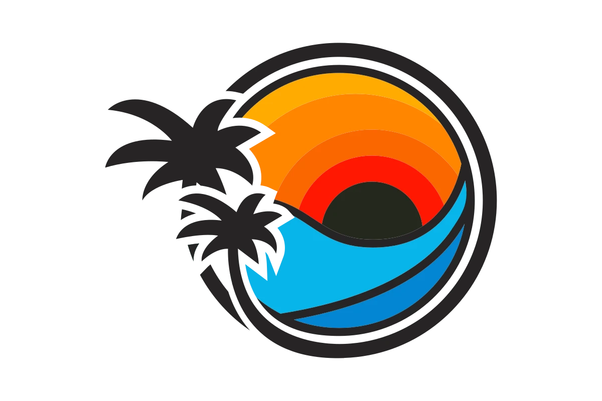 Colorful Sunset Beach Travel Agency Logo Design