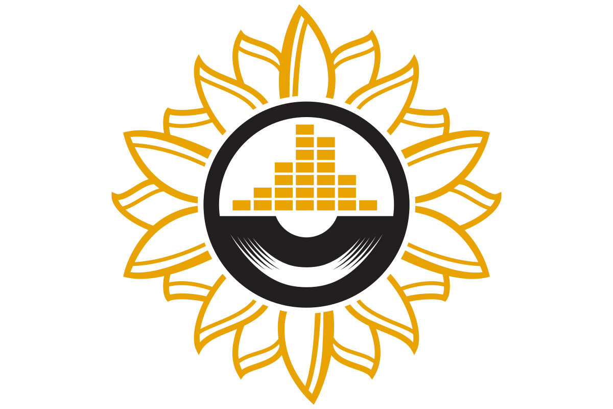 Vibrant Music Logo with Sunflower and Sound Waves