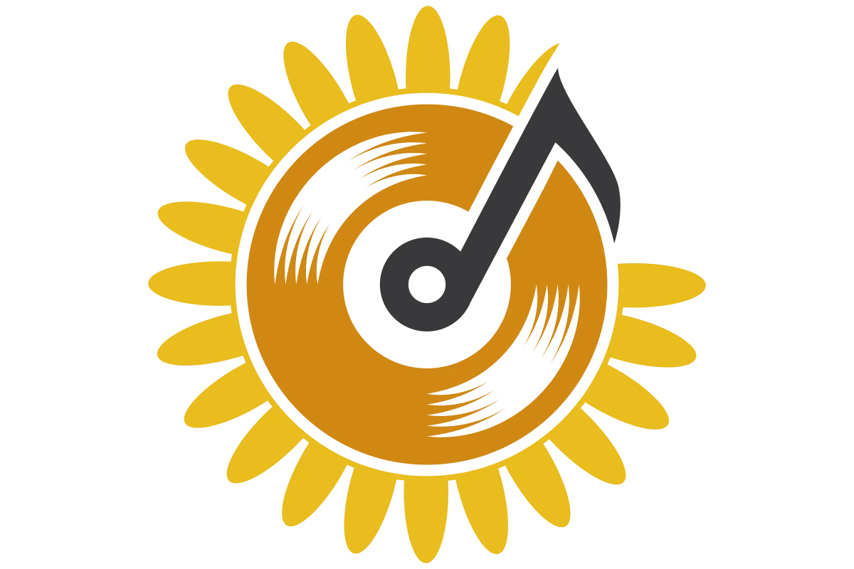 Vibrant Music Logo with Sunflower and Vinyl Record
