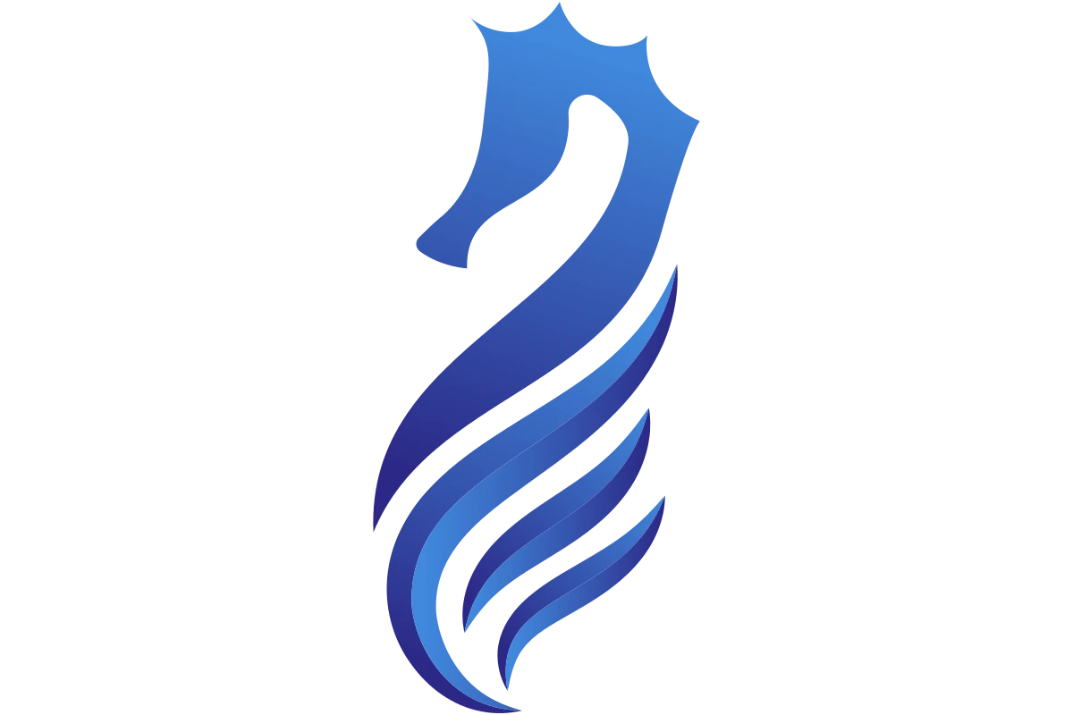 Elegant Hotel Logo with Blue Seahorse Design