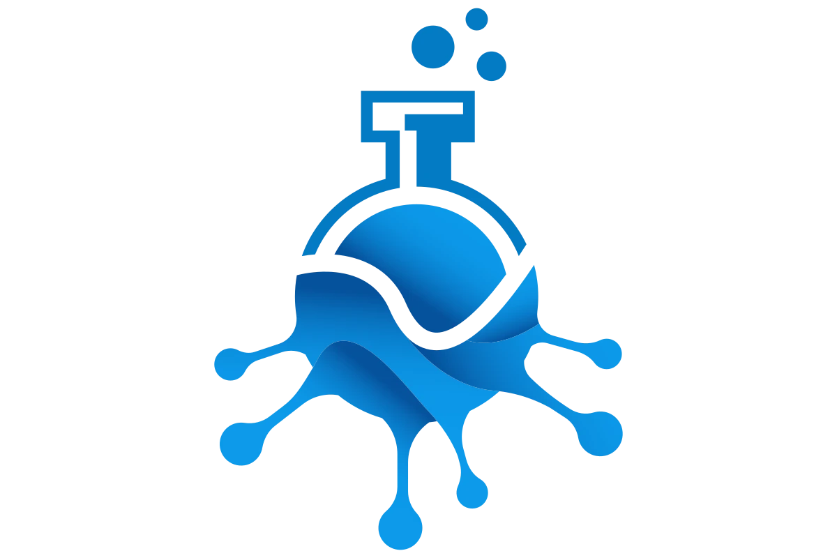 Innovative Pharmacy Logo Featuring Dynamic Flask Splash