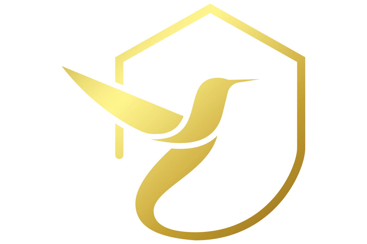 Elegant Gold Hummingbird Shield Logo for Insurance