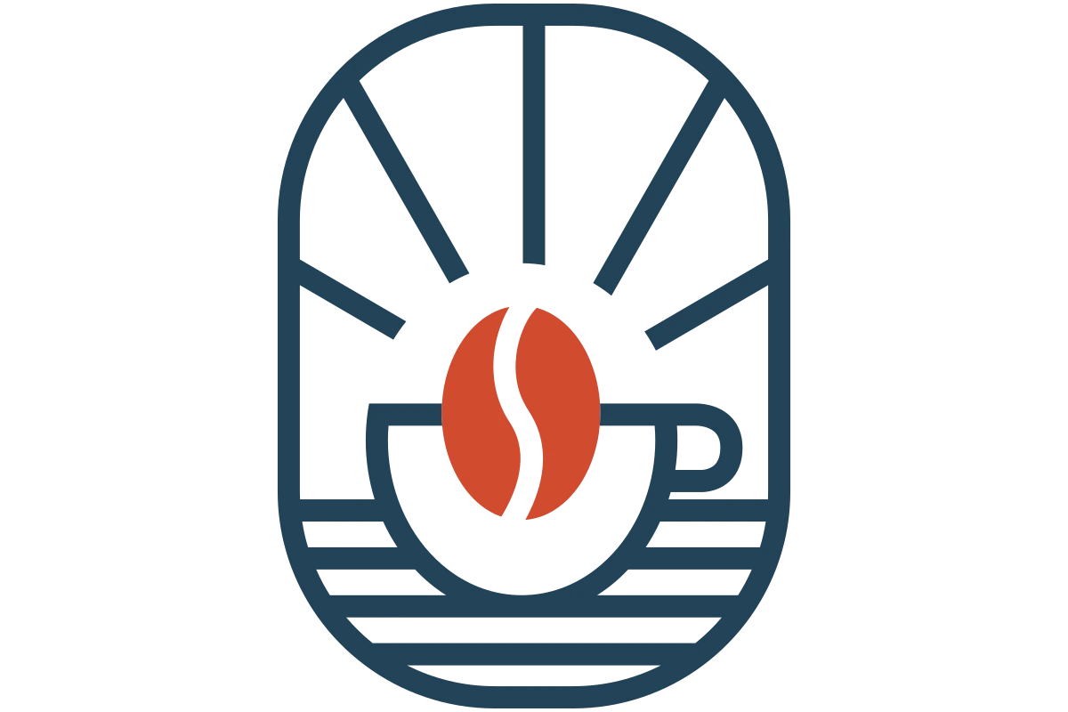 Modern Cafe Logo Featuring Coffee Bean and Sunrise