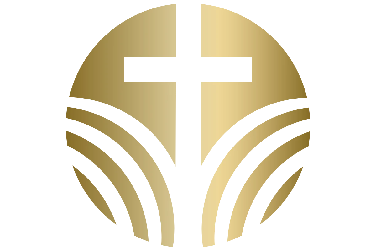 Modern Golden Church Logo with Cross and Community Symbol
