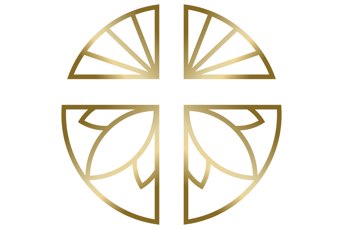 Elegant Gold Church Symbol with Leaves and Cross