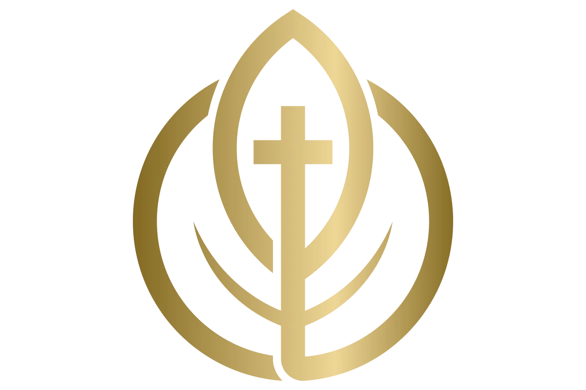 Elegant Church Symbol with Cross and Leaf Design