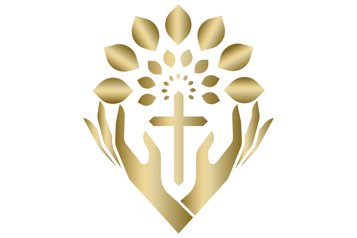 Elegant Spiritual Logo with Hands and Cross Symbol