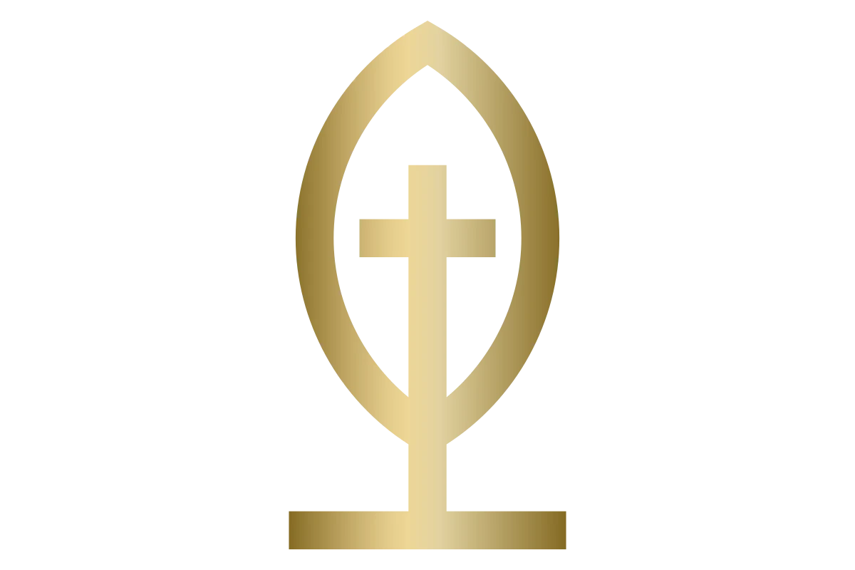 Elegant Gold Cross and Leaf Symbol for Churches