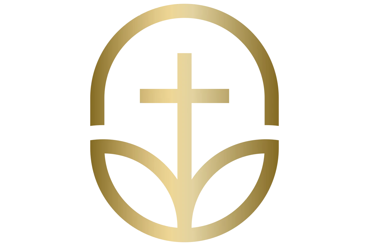 Modern Church Community Logo with Elegant Cross and Leaves