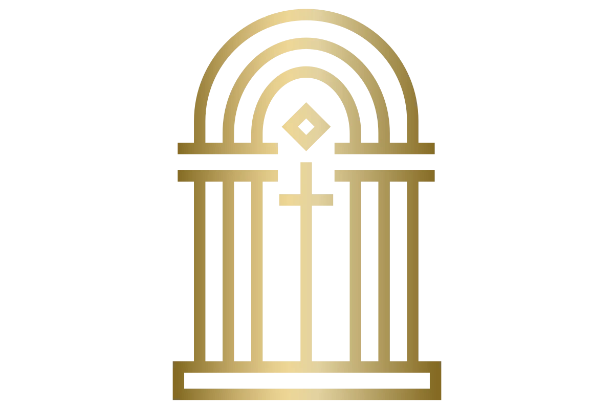 Elegant Church Icon with Geometric Golden Arches