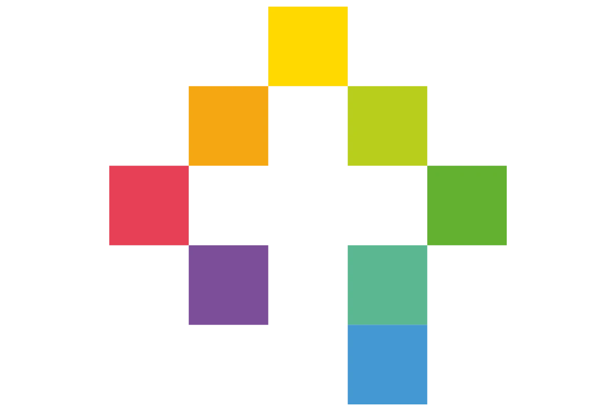 Modern Pharmacy Logo with Geometric Colors and Health Symbol
