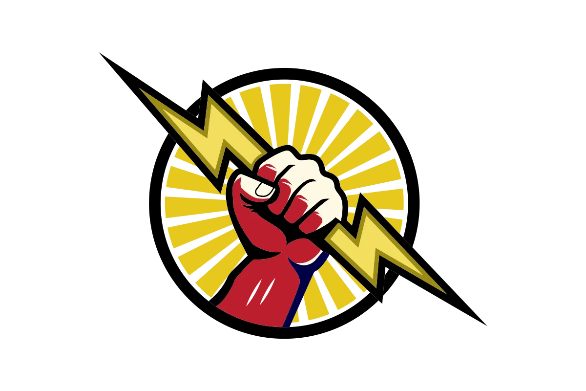 Dynamic Fitness Logo Featuring Heroic Fist and Lightning