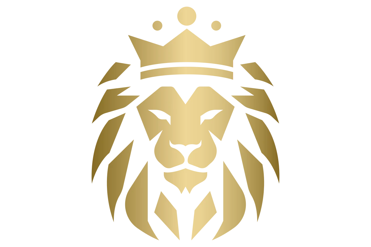 Majestic Lion Logo with Crown - Symbol of Strength