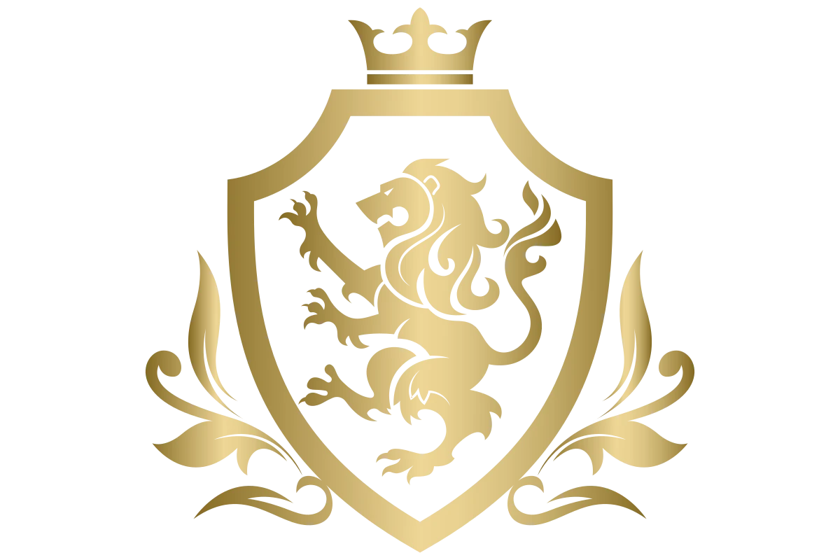 Luxurious Golden Lion Crest with Royal Emblem