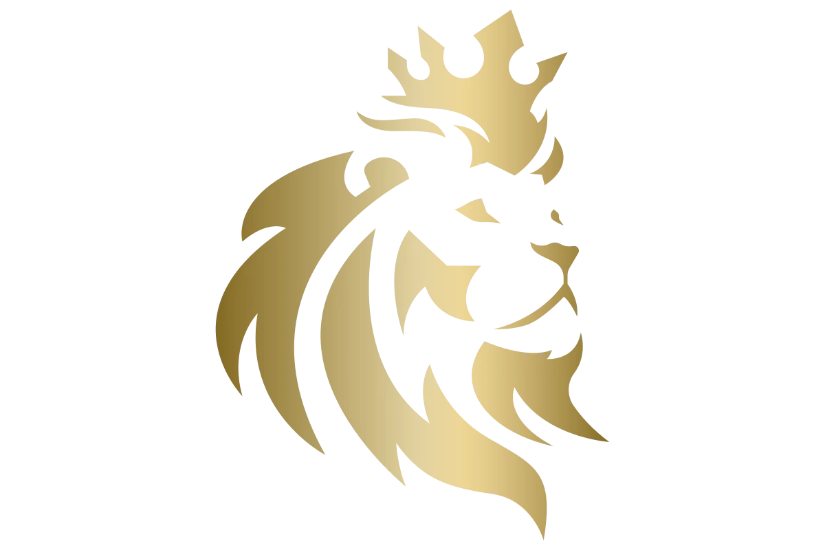 Majestic Golden Lion Icon with Crown - Symbol of Strength
