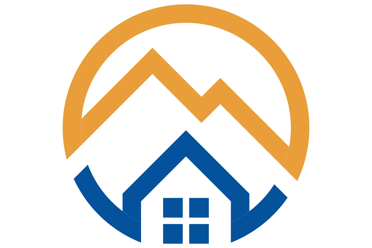 Modern Real Estate Logo with Mountains and House Icon