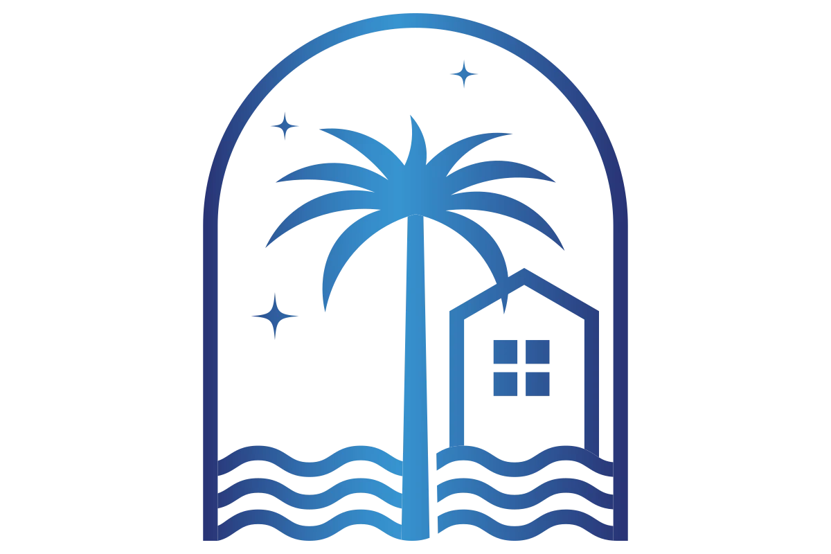 Luxurious Tropical Retreat Logo with Palm Tree and House