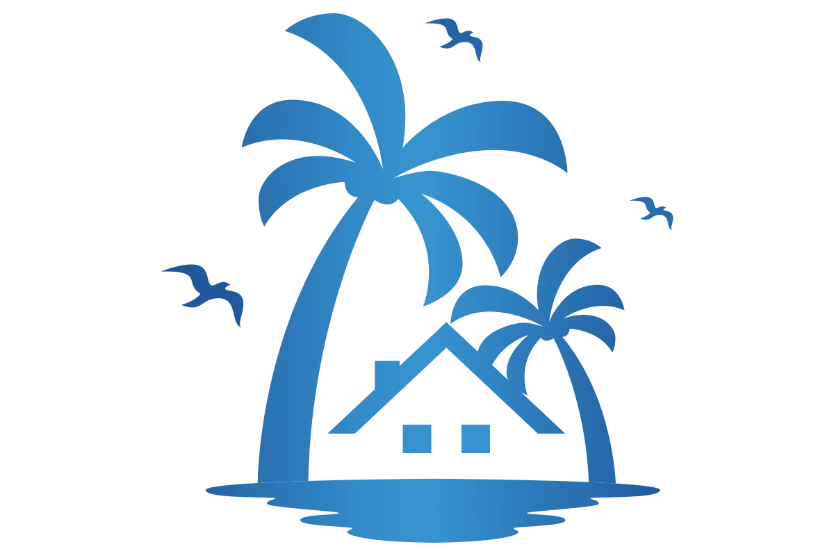 Tropical Resort Logo with Palms and House