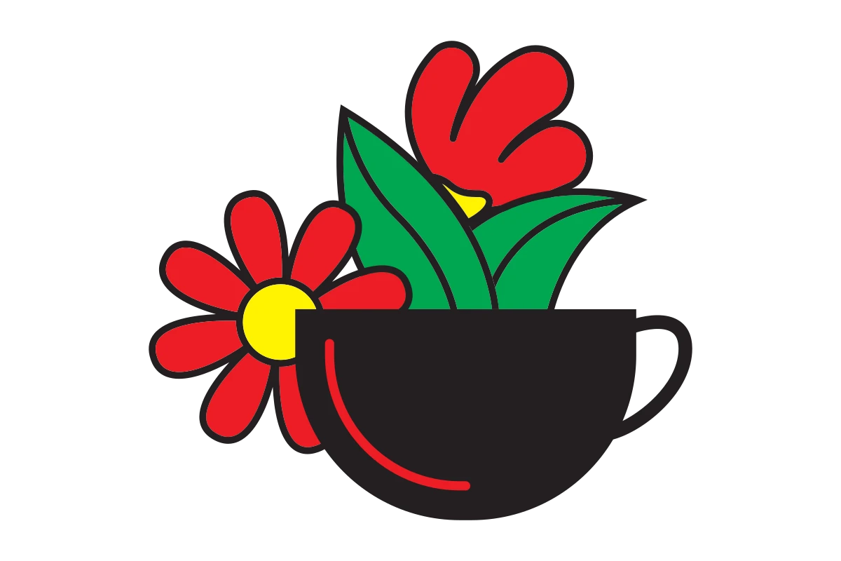 Vibrant Cafe Logo with Flowers and Coffee Cup