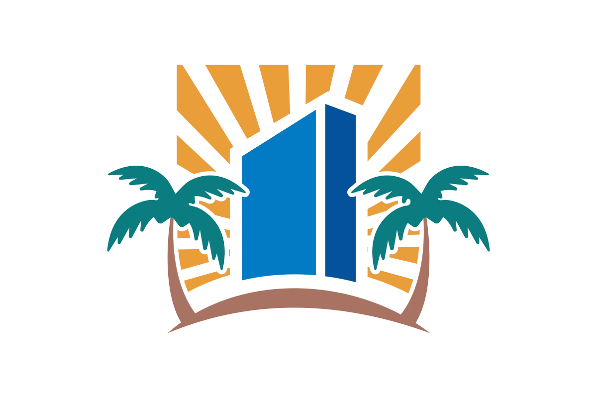 Modern Tropical Hotel Logo with Sunrise Elements