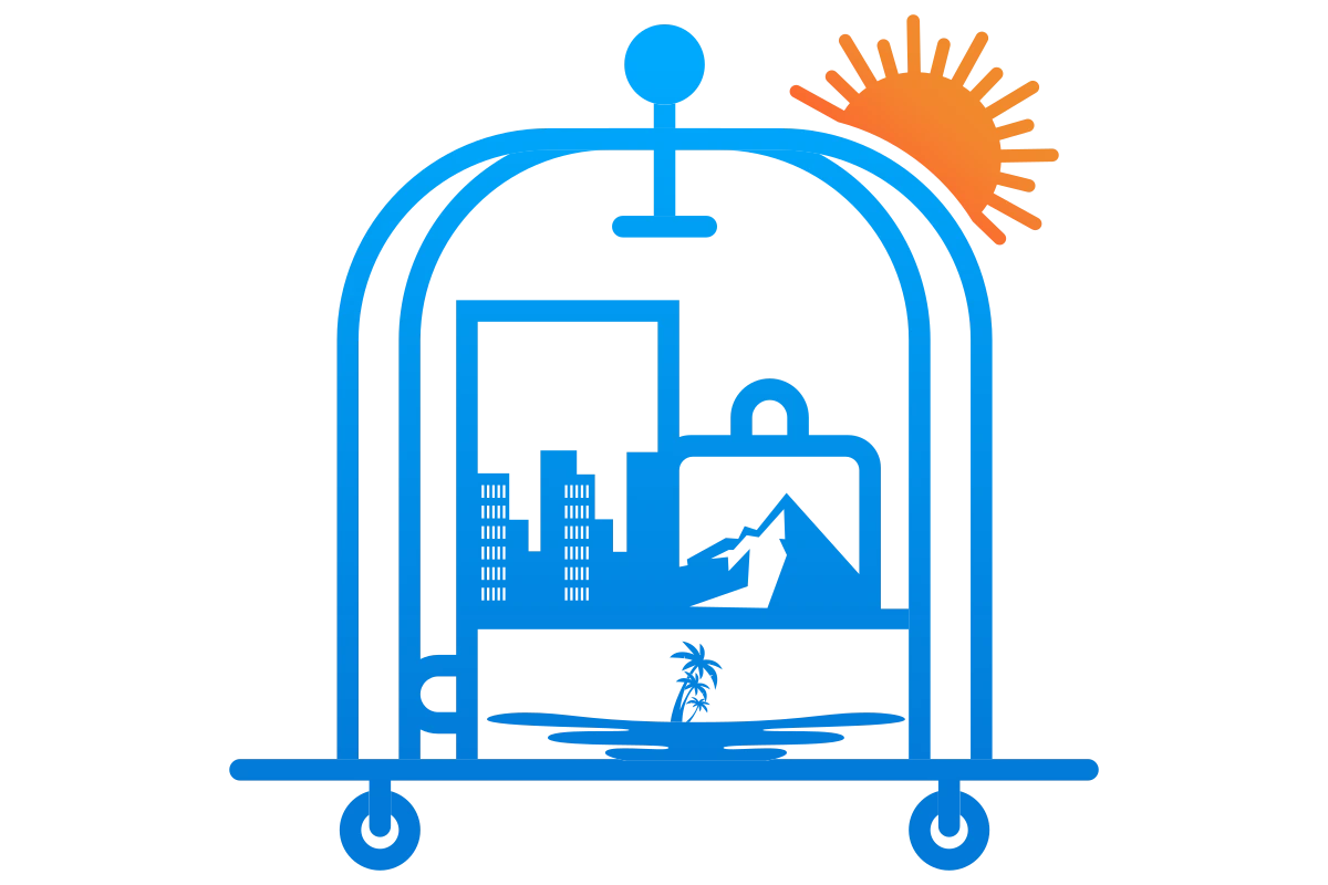 Modern Hotel Service Logo with Luggage and Sunrise