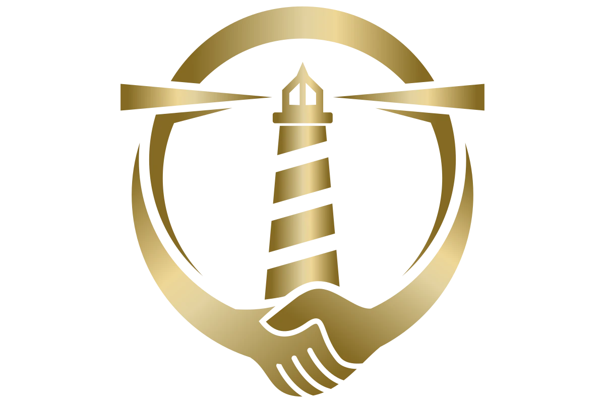 Gold Lighthouse Emblem Symbolizing Trusted Logistics Services