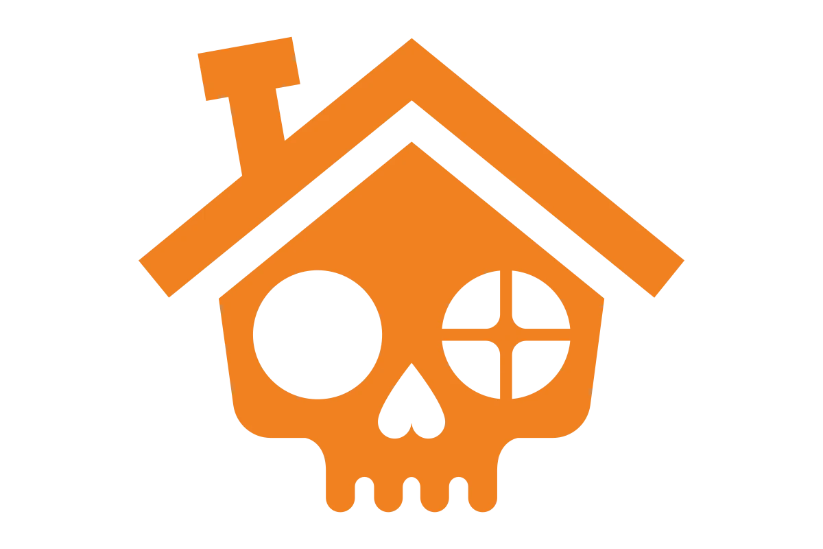 Modern Pest Control Icon with Skull and House Theme