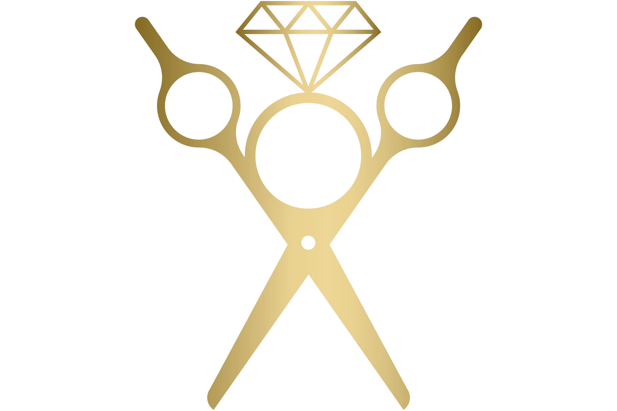 Luxury Beauty Salon Logo with Scissors and Diamond Design