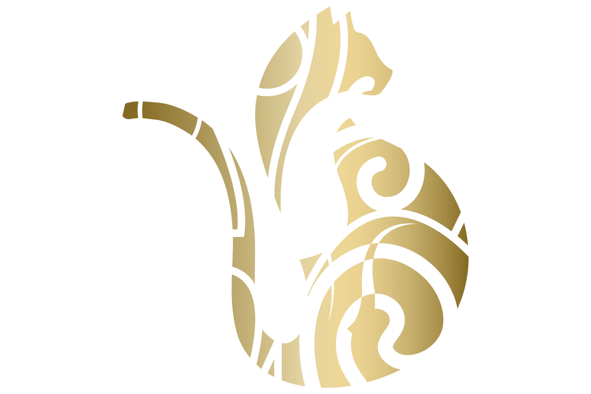 Elegant Gold Cat Silhouette with Artistic Swirls