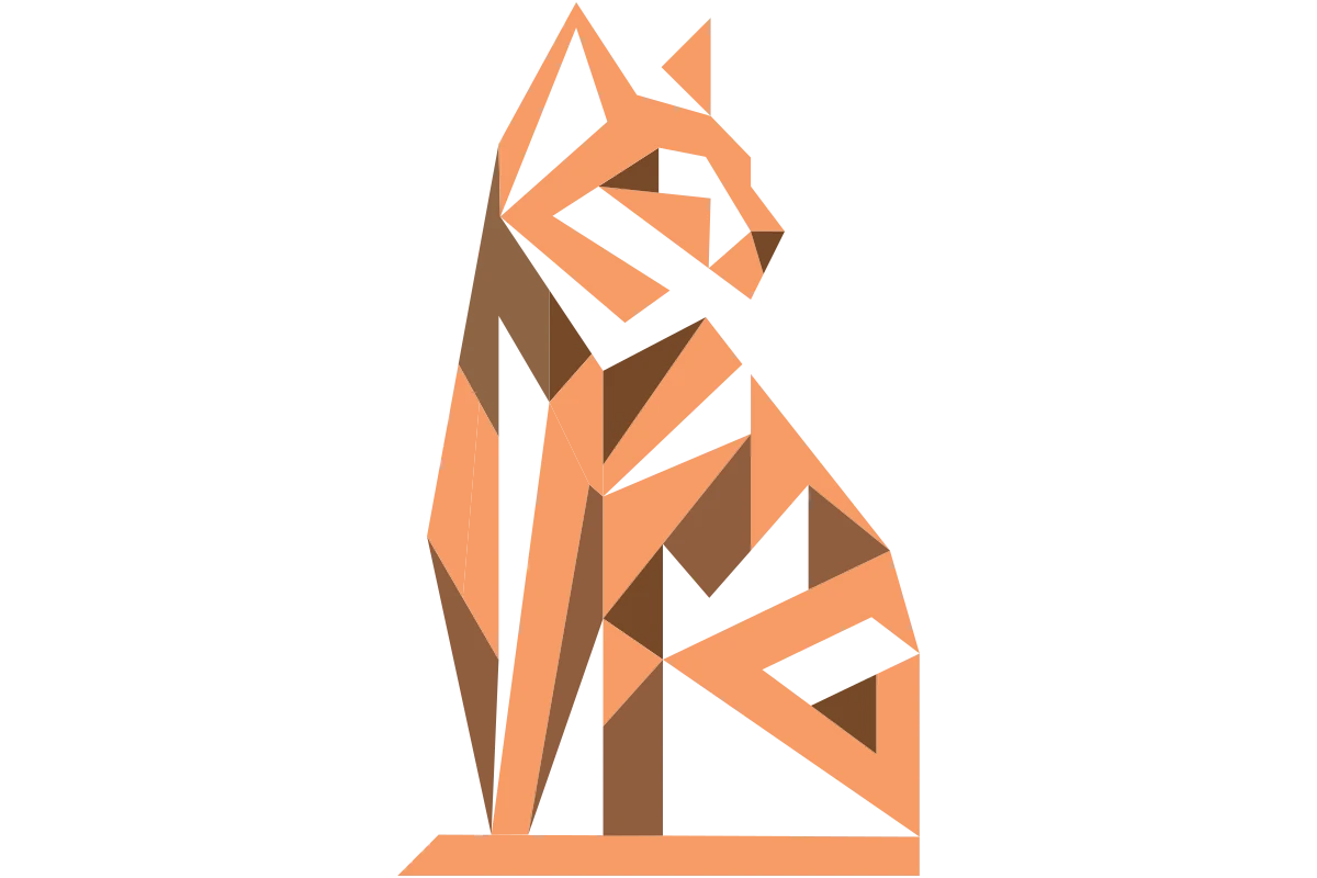 Stylized Geometric Cat Illustration in Orange