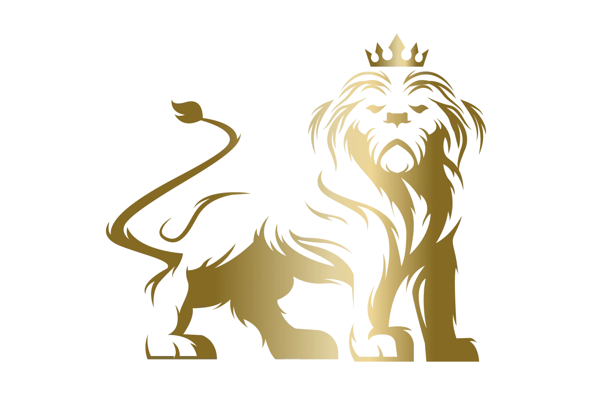 Majestic Golden Lion Logo with Crown | Strength & Royalty