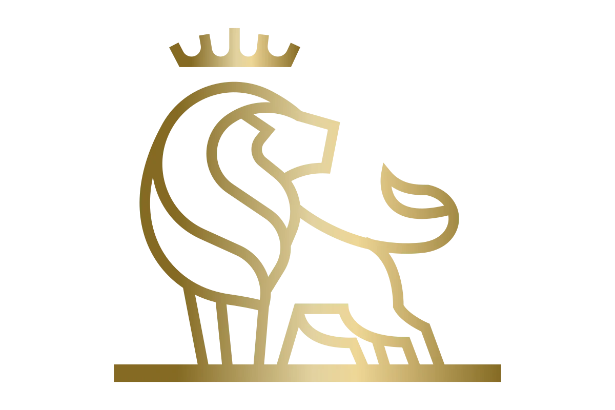 Elegant Golden Lion Logo Representing Strength and Royalty