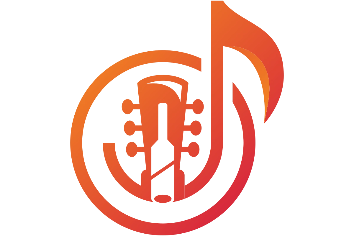 Vibrant Music Logo Featuring Guitar and Note
