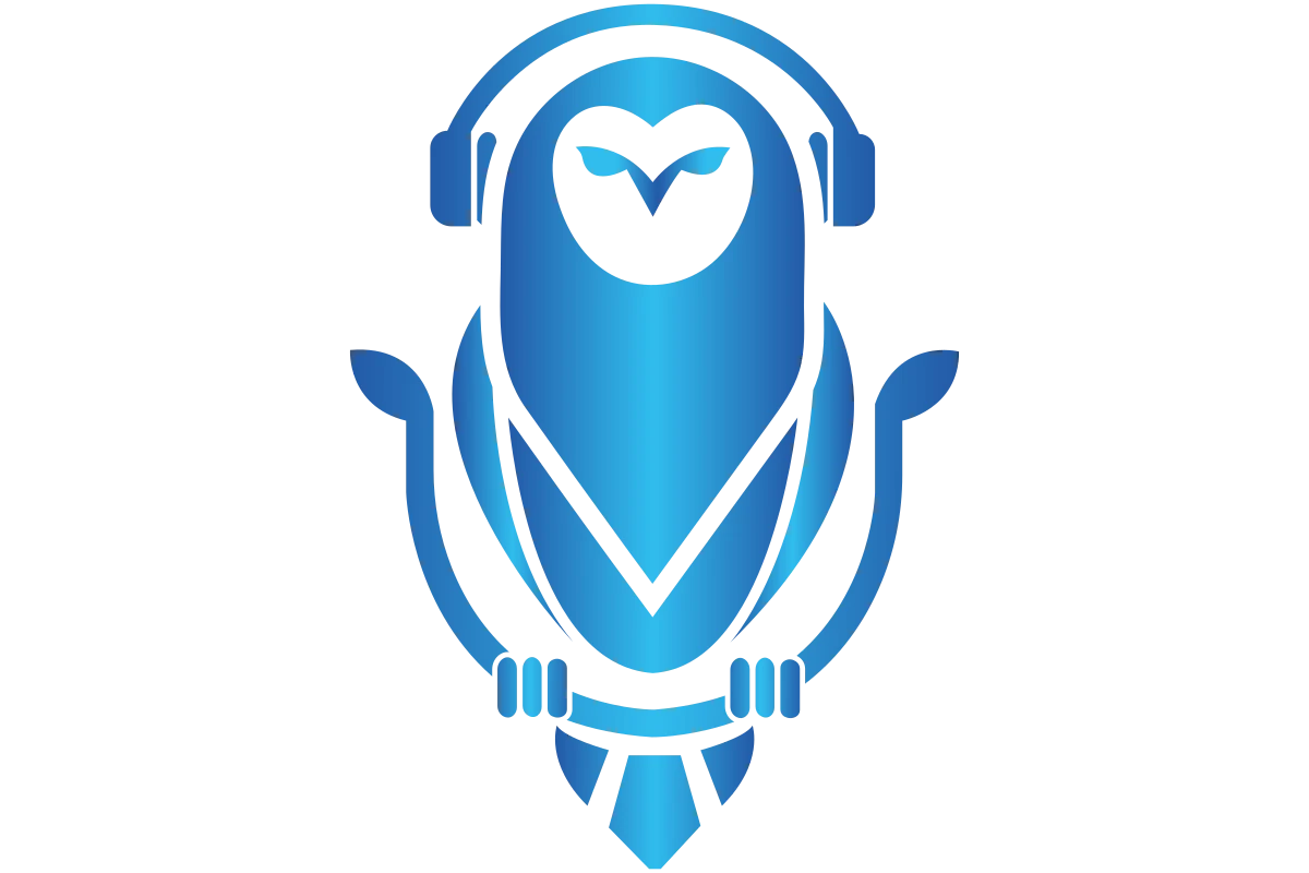 Stylized Owl Mascot with Headphones | Music Symbol