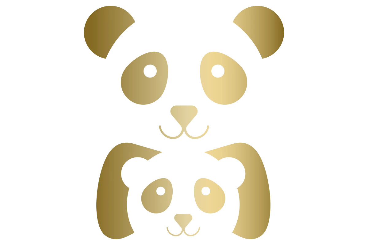 Cute Panda Family Icon in Gold - Modern Minimalist Design