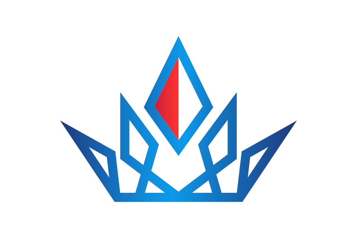 Elegant Blue and Red Abstract Crown Icon for Luxury Brands