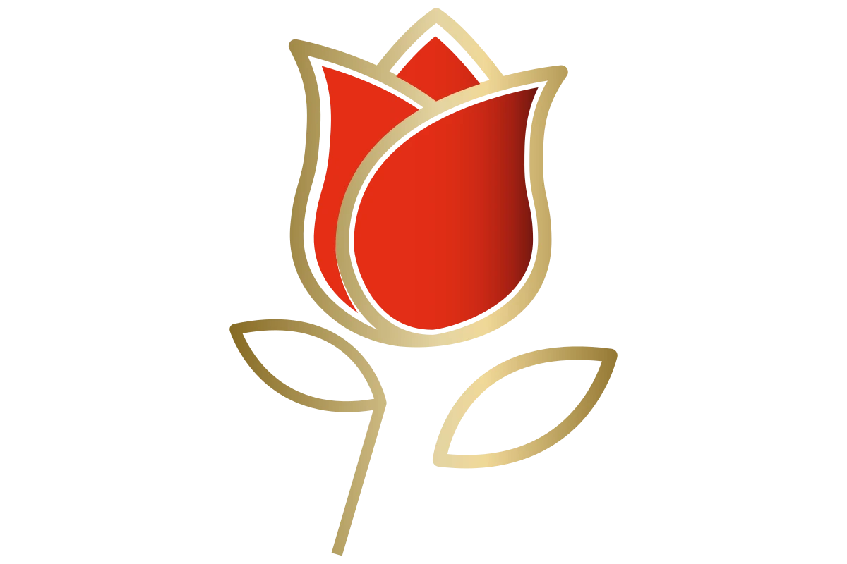Elegant Red Rose Icon with Gold Outline
