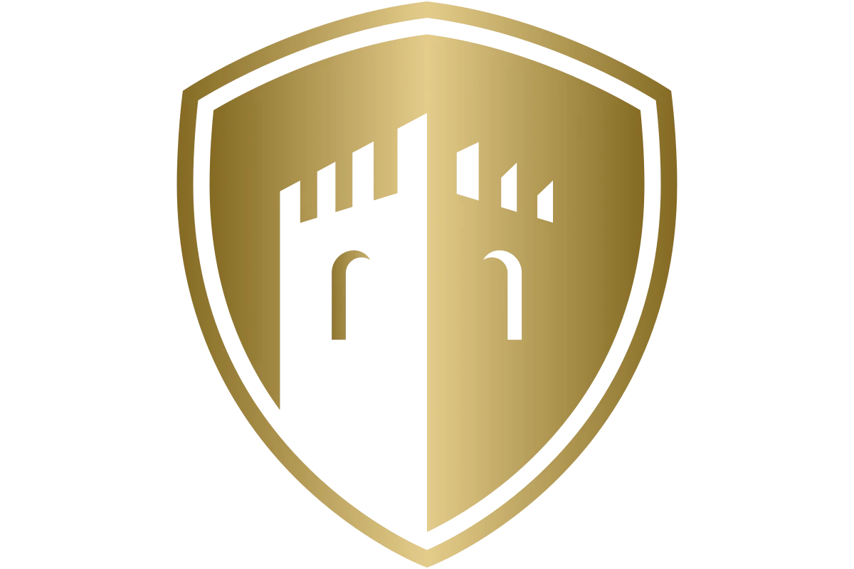 Elegant Gold Castle Shield Logo for Security Services